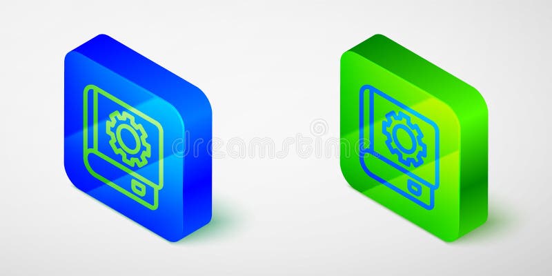 Isometric line User manual icon isolated grey background. User guide book. Instruction sign. Read before use. Blue and vector illustration