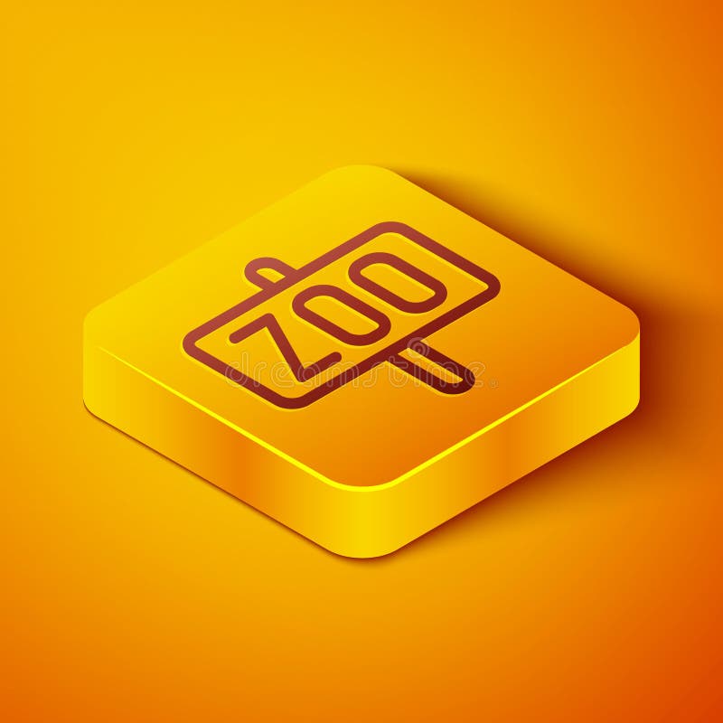 Isometric line Zoo park icon isolated on orange background. Yellow square button. Vector vector illustration