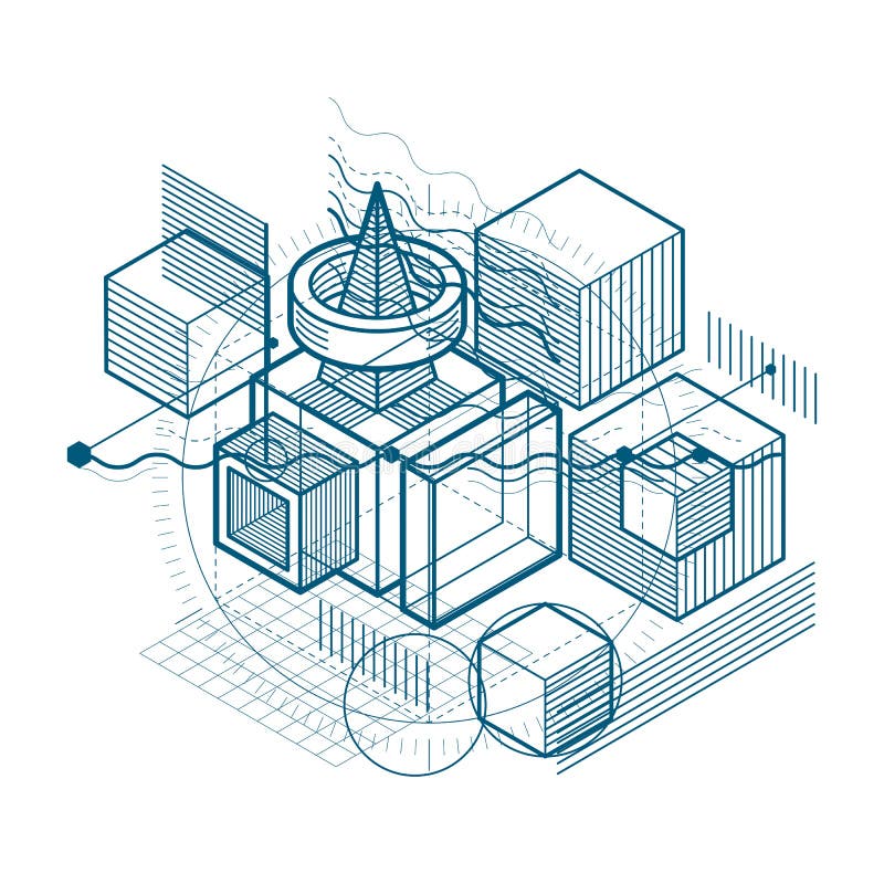 Isometric linear abstract vector background, lined abstraction. royalty free illustration