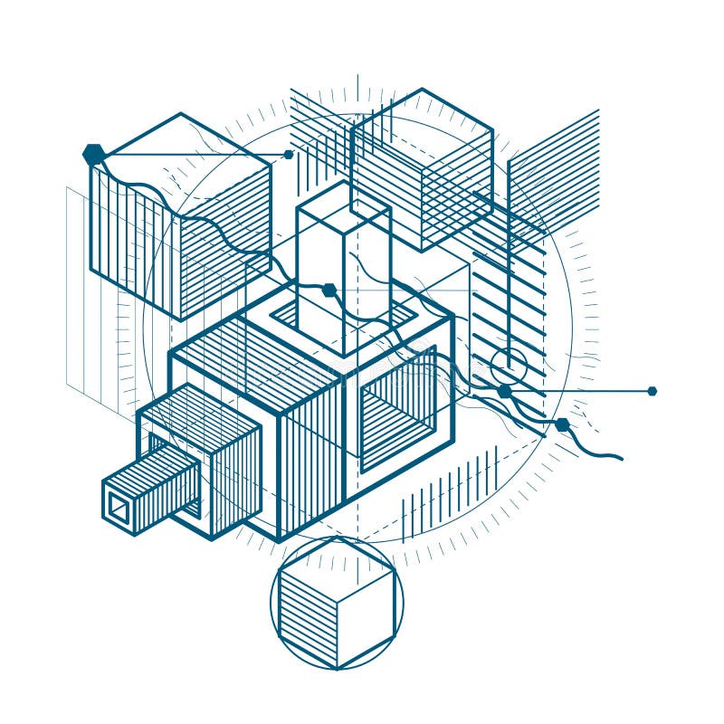 Isometric linear abstract vector background, lined abstraction. royalty free illustration