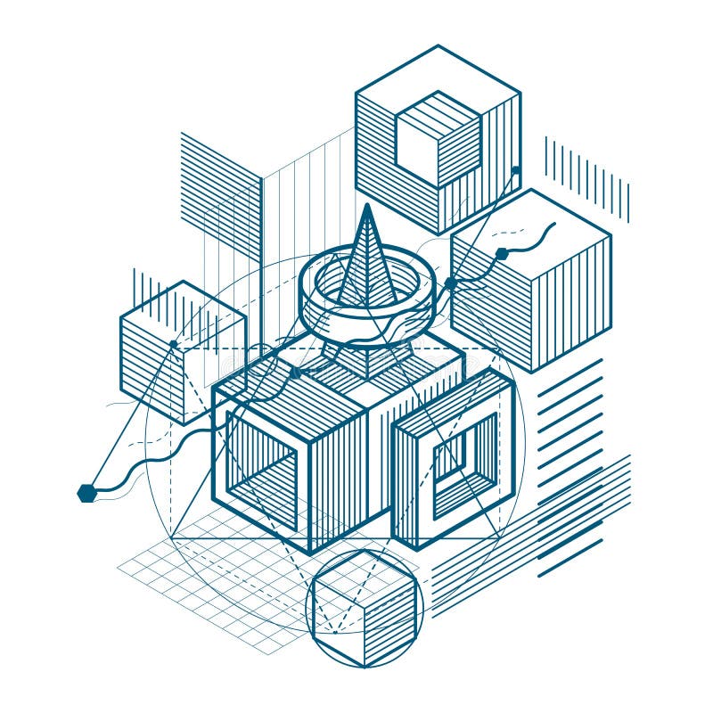 Isometric linear abstract vector background, lined abstraction. royalty free illustration
