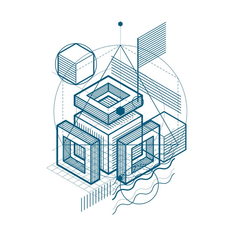 Isometric linear abstract vector background, lined abstraction. stock illustration