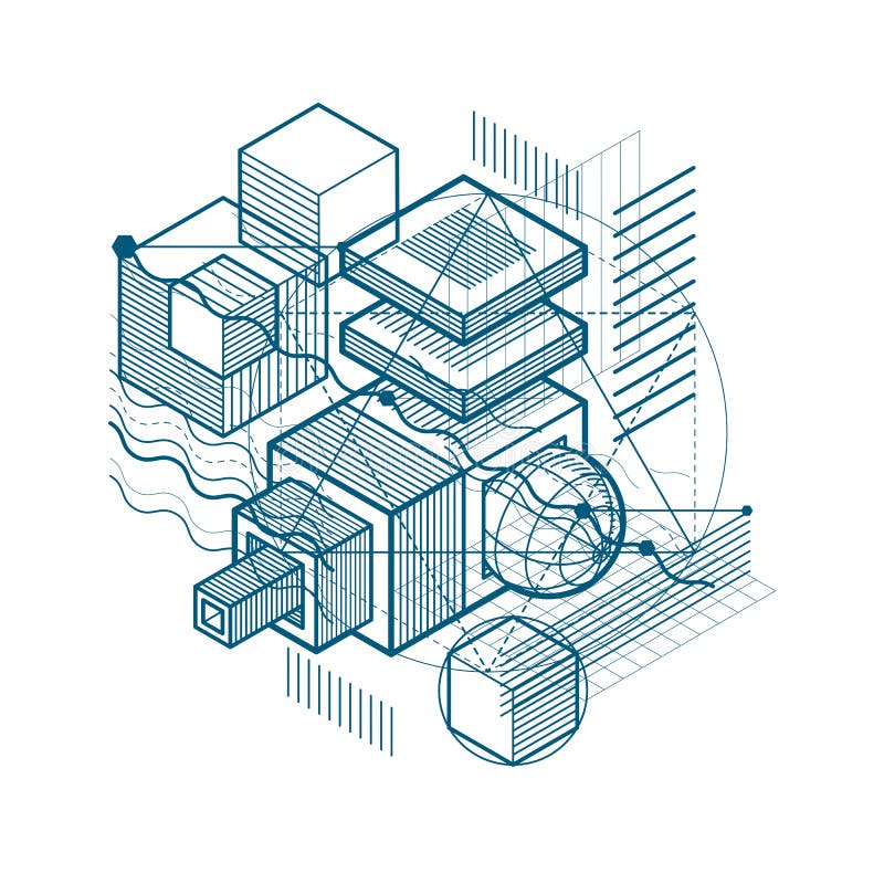 Isometric linear abstract vector background, lined abstraction. royalty free illustration