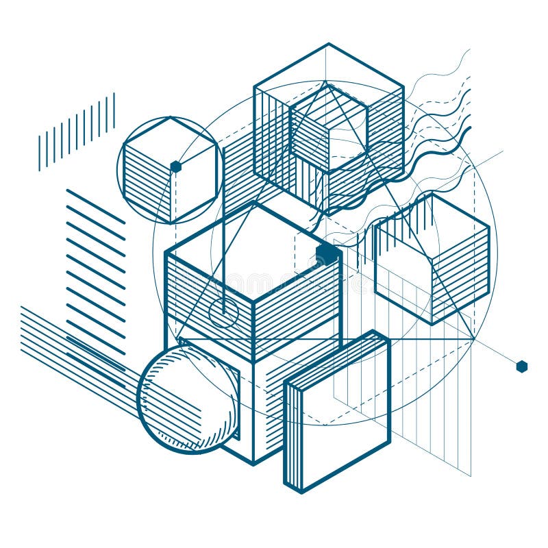 Isometric linear abstract vector background, lined abstraction royalty free illustration