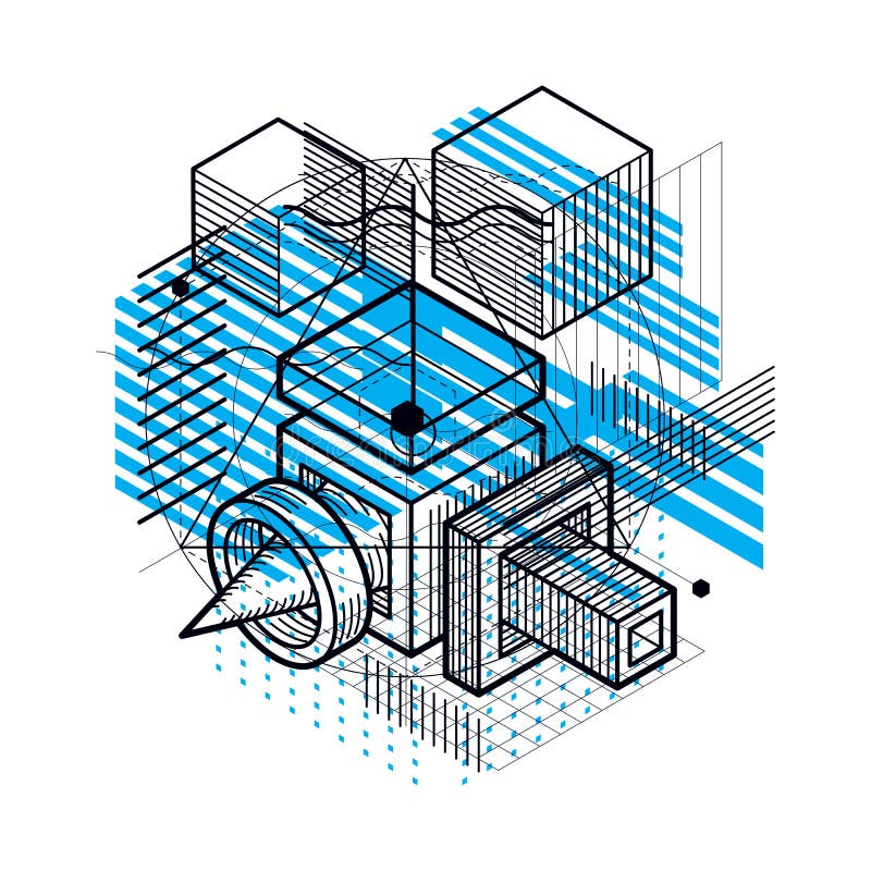 Isometric linear abstract vector background, lined abstraction vector illustration