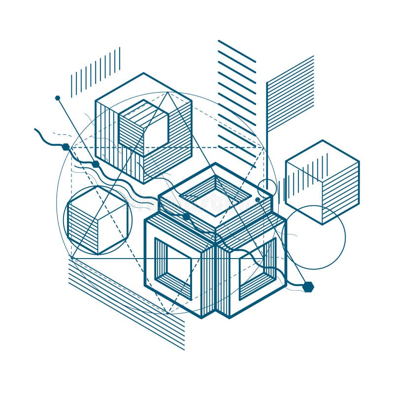 Isometric linear abstract vector background, lined abstraction. royalty free illustration