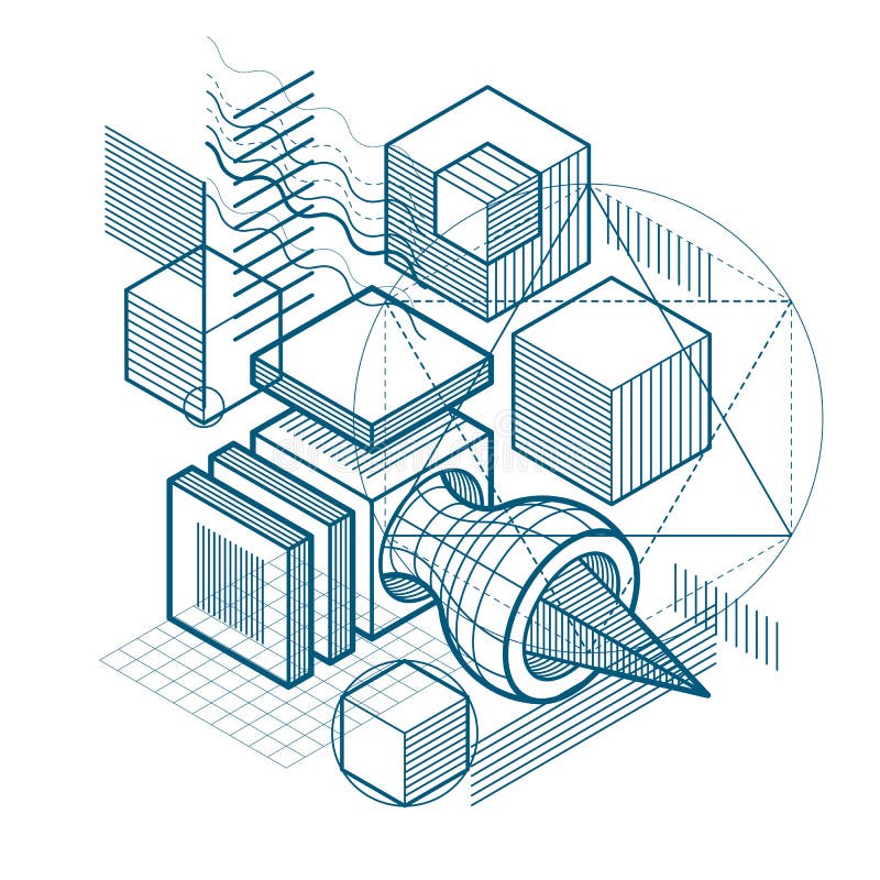 Isometric linear abstract vector background, lined abstraction. stock illustration