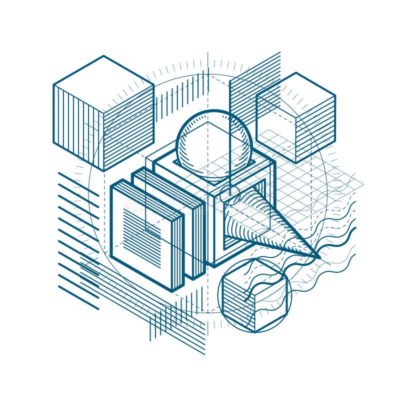 Isometric linear abstract vector background, lined abstraction. stock illustration