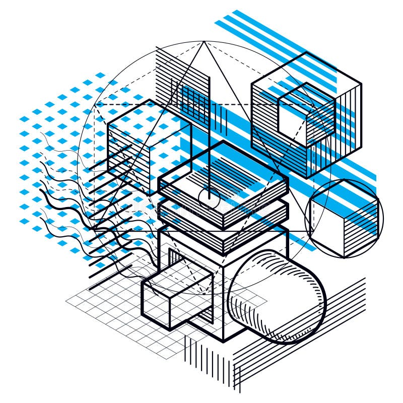 Isometric linear abstract vector background, lined abstraction. royalty free illustration