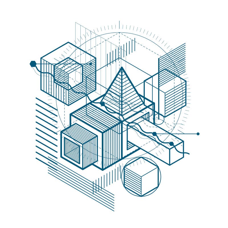 Isometric linear abstract vector background, lined abstraction. stock illustration