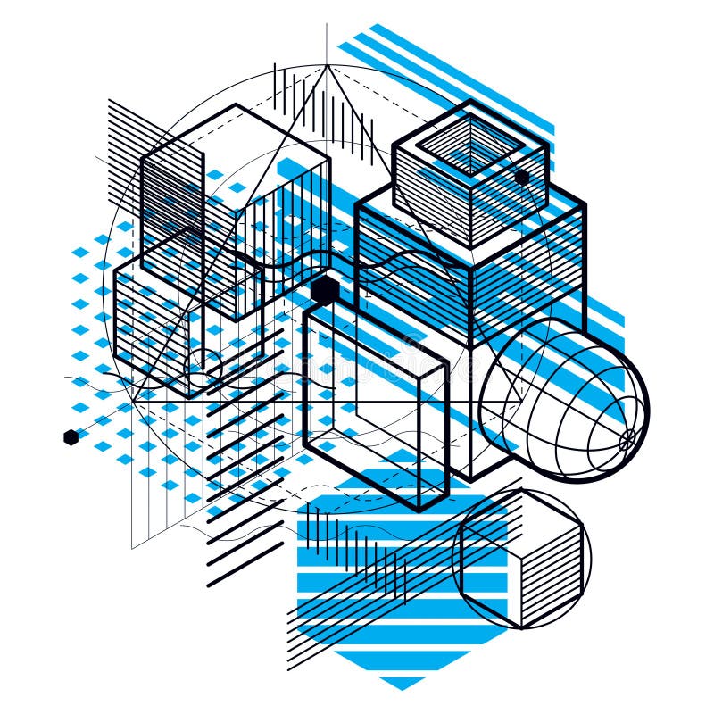 Isometric linear abstract vector background, lined abstraction stock illustration