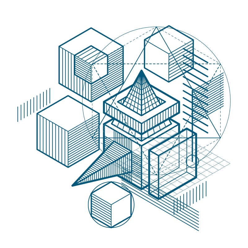 Isometric linear abstract vector background, lined abstraction. stock illustration