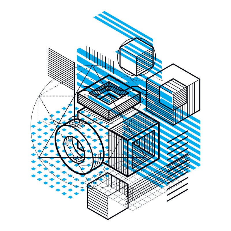 Isometric linear abstract vector background, lined abstraction. stock illustration