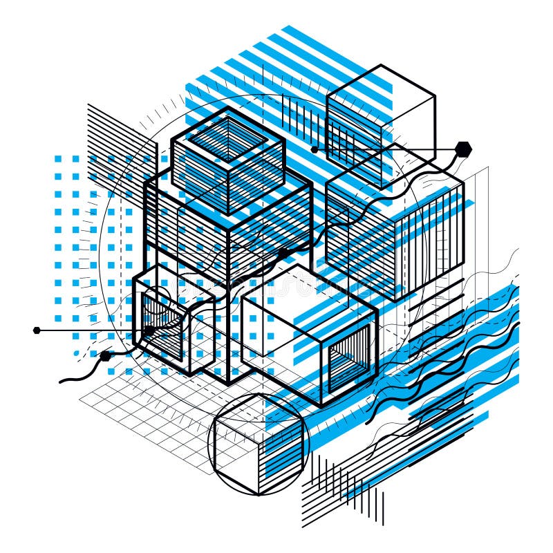 Isometric linear abstract vector background, lined abstraction. stock illustration