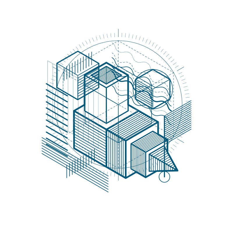 Isometric linear abstract vector background, lined abstraction. stock illustration