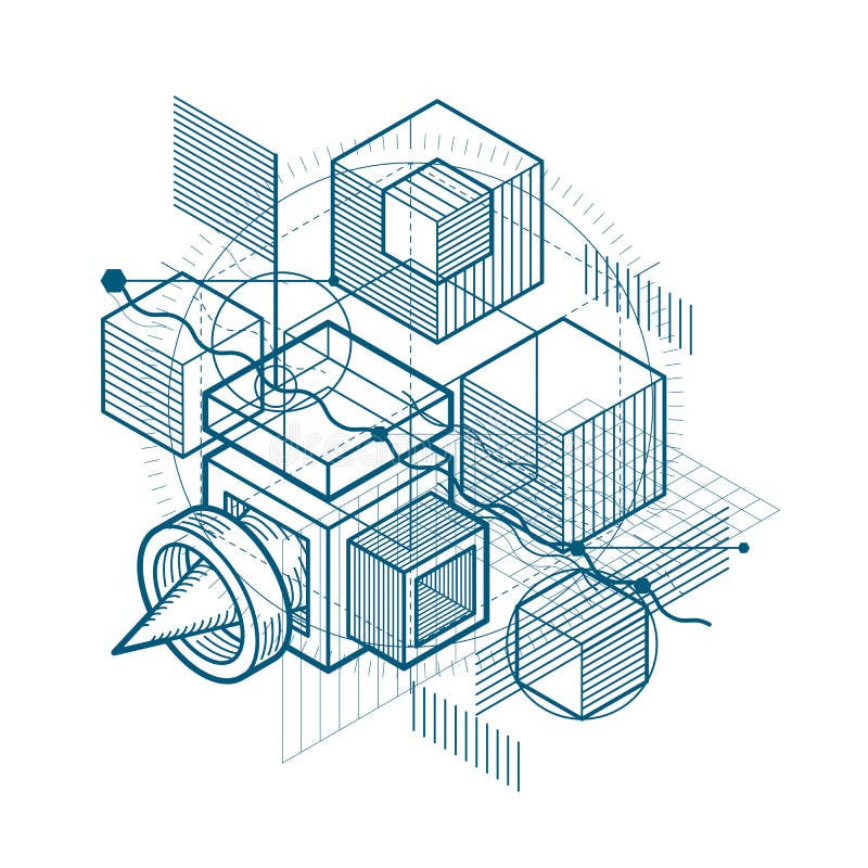 Isometric linear abstract vector background, lined abstraction. stock illustration