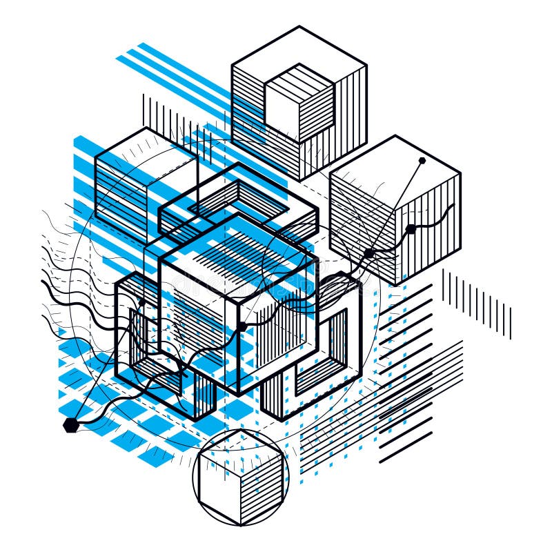 Isometric linear abstract vector background, lined abstraction. royalty free illustration