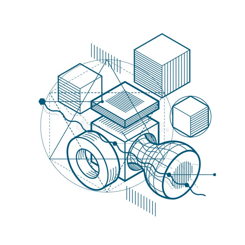 Isometric linear abstract vector background, lined abstraction. stock illustration
