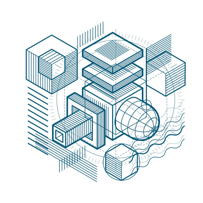 Isometric linear abstract vector background, lined abstraction. royalty free illustration