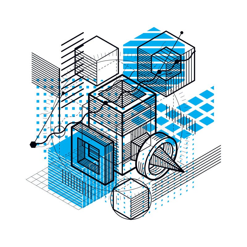 Isometric linear abstract vector background, lined abstraction. stock illustration