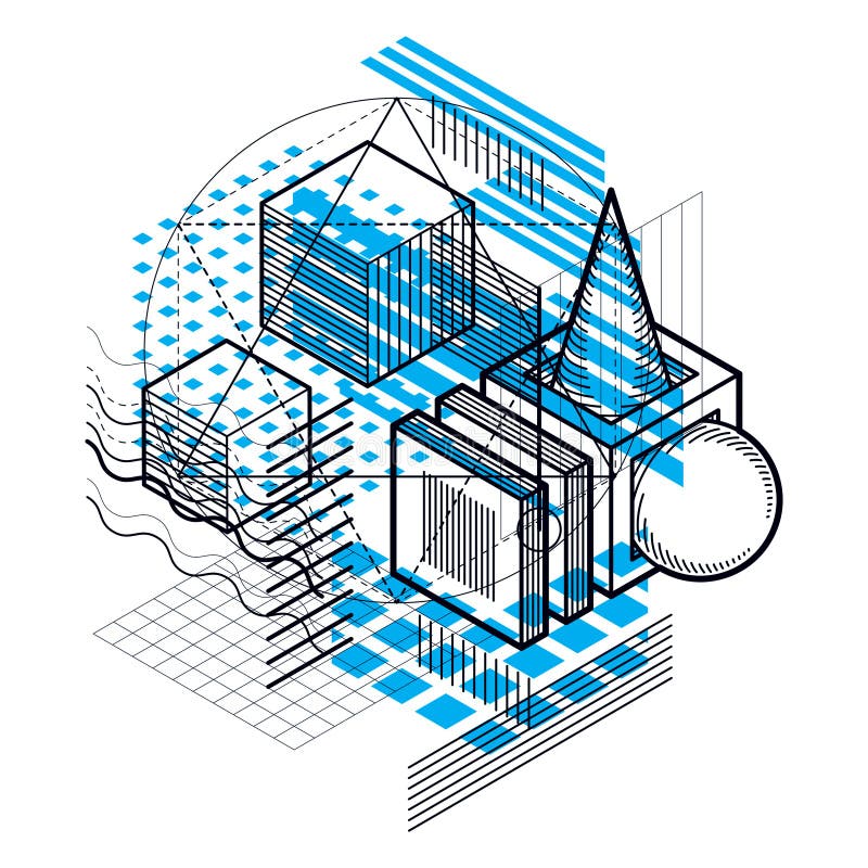 Isometric linear abstract vector background, lined abstraction. royalty free illustration