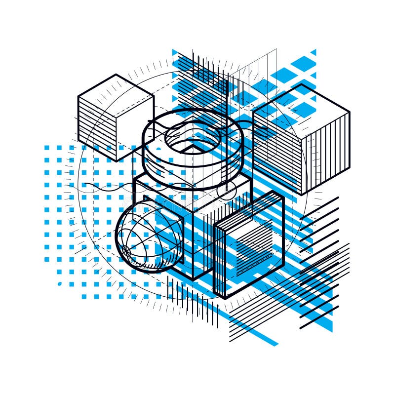 Isometric linear abstract vector background, lined abstraction. stock illustration