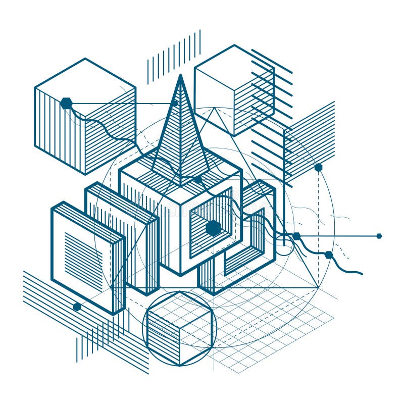 Isometric linear abstract vector background, lined abstraction. stock illustration