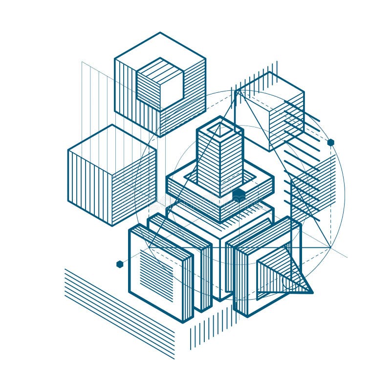 Isometric linear abstract vector background, lined abstraction. vector illustration