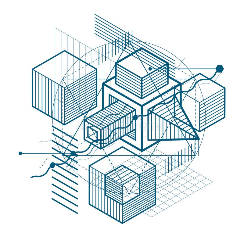 Isometric linear abstract vector background, lined abstraction. stock illustration