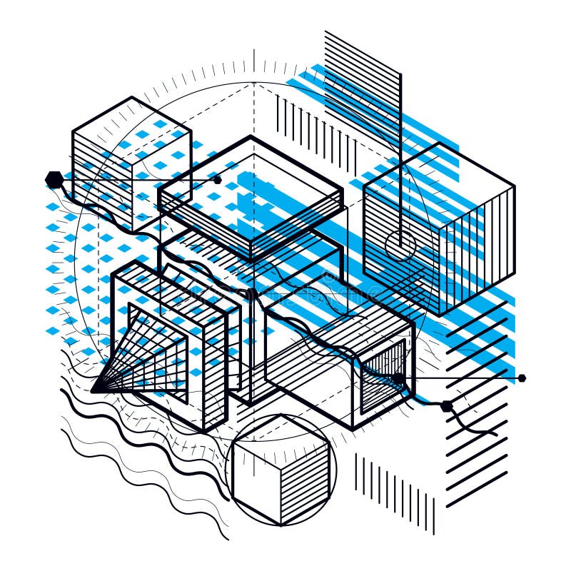 Isometric linear abstract vector background, lined abstraction. royalty free illustration