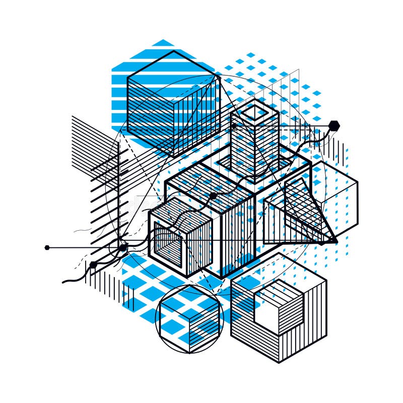 Isometric linear abstract vector background, lined abstraction. stock illustration