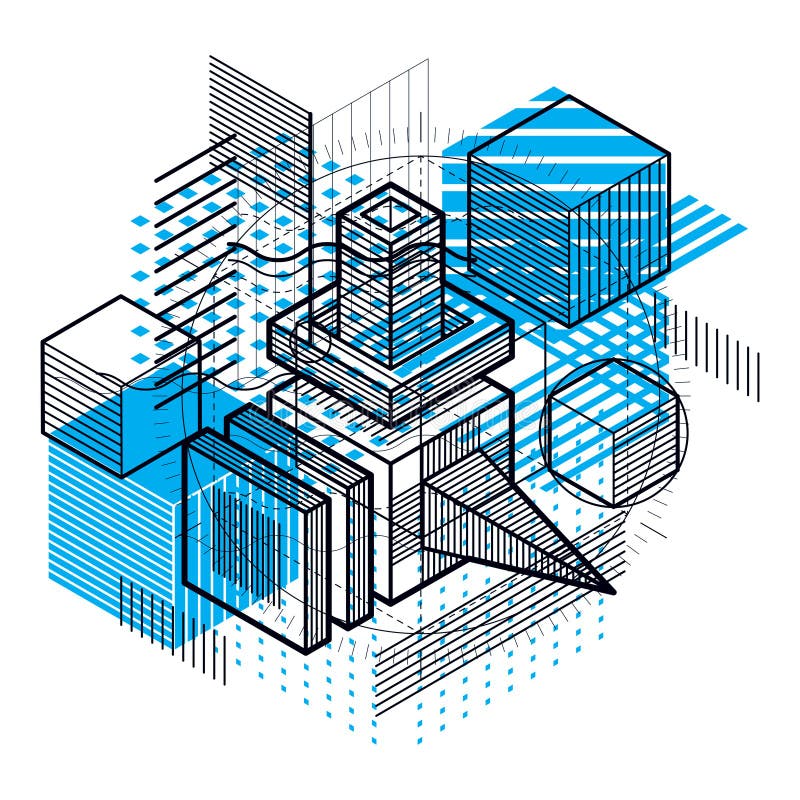 Isometric linear abstract vector background, lined abstraction. stock illustration