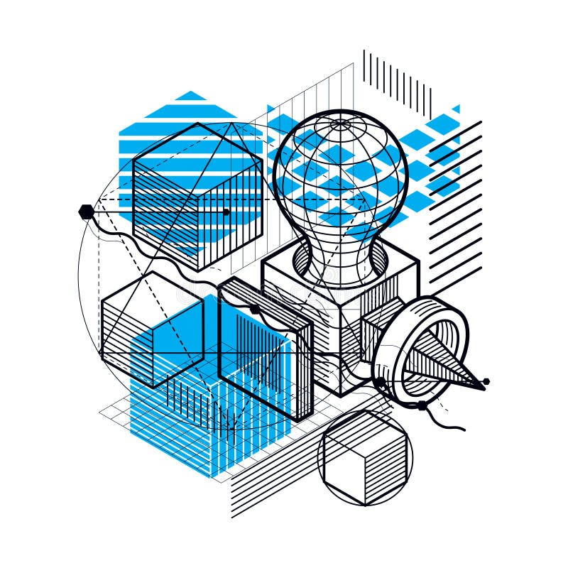 Isometric linear abstract vector background, lined abstraction. stock illustration