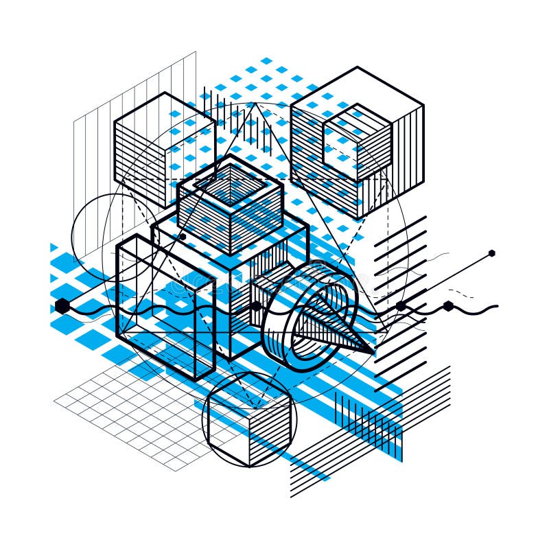 Isometric linear abstract vector background, lined abstraction. stock illustration