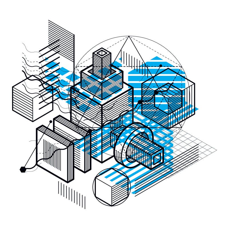 Isometric linear abstract vector background, lined abstraction. stock illustration