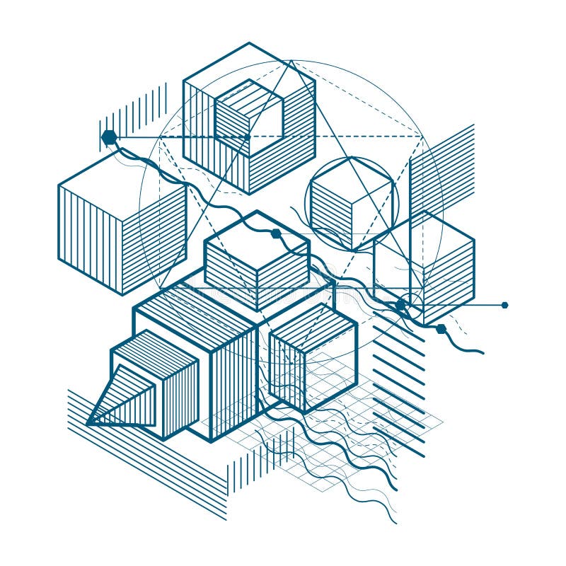 Isometric linear abstract vector background, lined abstraction. royalty free illustration