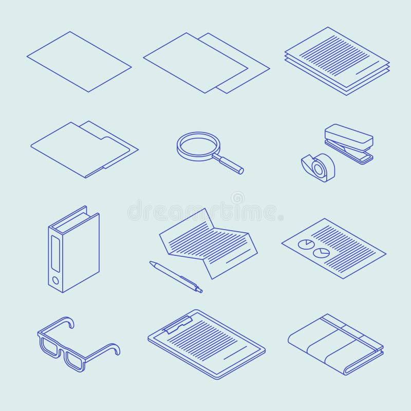 Isometric Linear Document Icon Set stock illustration