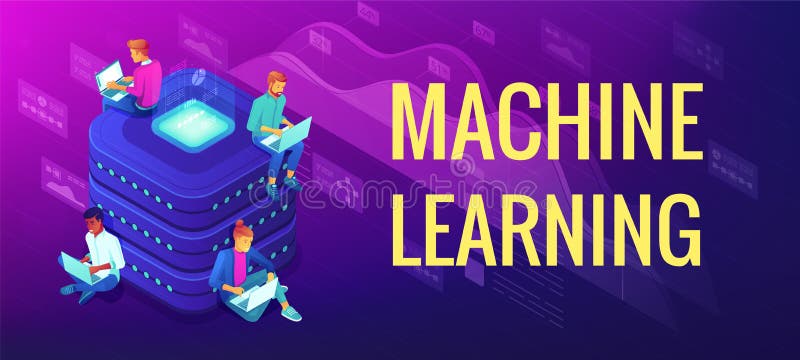 Isometric machine learning concept. royalty free illustration