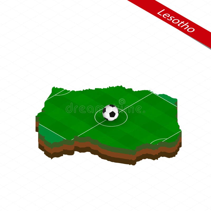 Isometric Map of Lesotho with Soccer Field. Football Ball in Center of ...