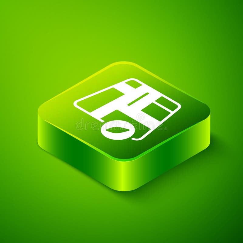 Isometric Map Pointer with Taxi Car Icon Isolated on Green Background
