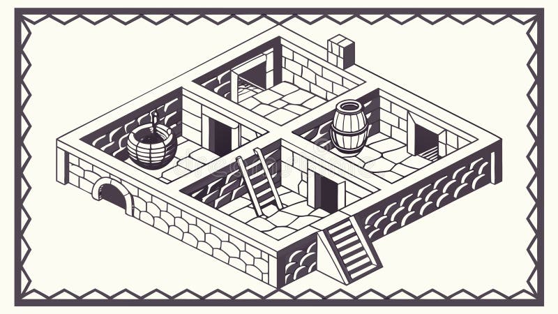 Isometric Medieval Dungeon or Castle Interior Layout, vector design Generative AI stock illustration