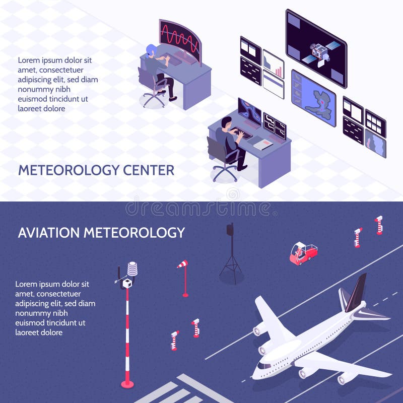 Isometric Meteorological Weather Center Banner Set stock illustration