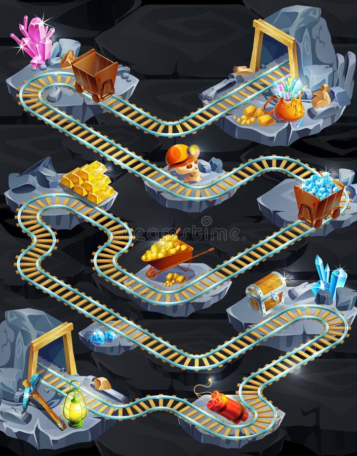 Isometric Mining Game Level Template vector illustration