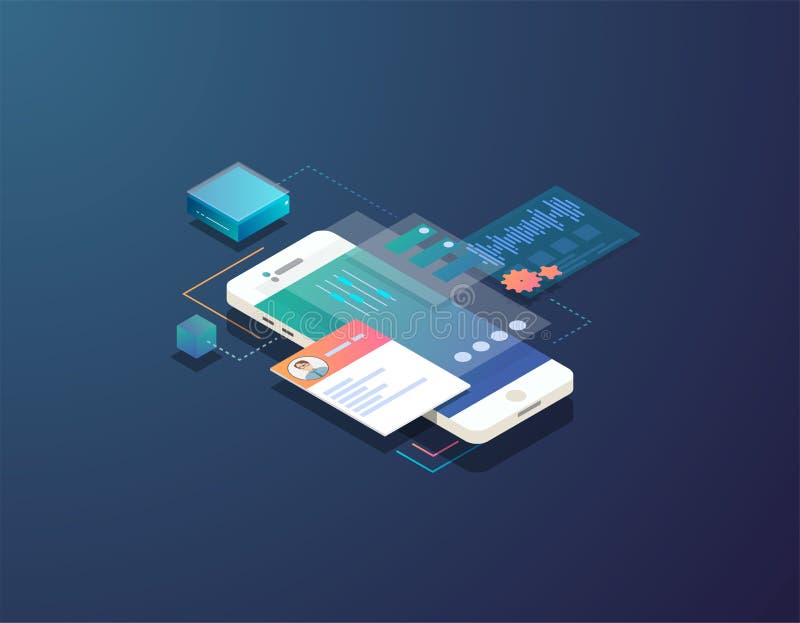 Isometric mobile development illustration vector illustration
