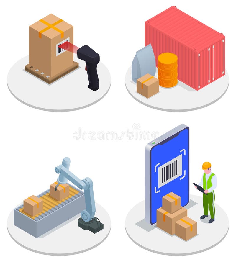 Isometric Modern Warehouse Icon Set stock illustration