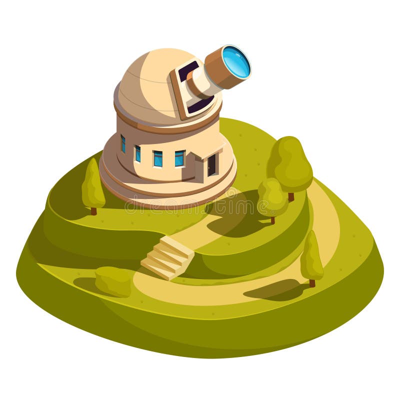 Isometric Observatory with Telescope on a Hill with a Path Stock