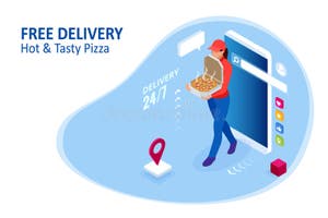Isometric Online Pizza Order Mobile App Templates Free Delivery Fast 