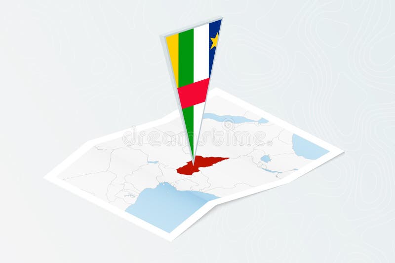 Isometric Paper Map of Central African Republic with Triangular Flag of