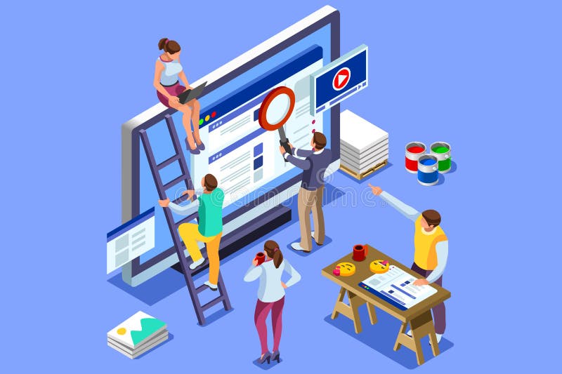 Isometric people images seo illustrations vector illustration