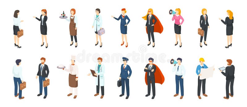 Isometric People Professions. Men and Women in Different Professional Suits  and Uniforms, Flat Office Characters Stock Vector - Illustration of  corporate, blue: 156258728